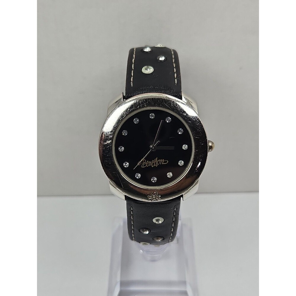 Vintage United Colors Benetton Womens Quartz Watch Black Gemmed Dial New Battery
